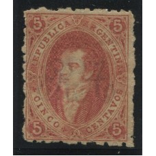 ARGENTINA 1864 GJ 19 RIVADAVIA ESTAMPILLA DE 1ra TIRADA NUEVA ANGULO INFERIOR IZQUIERDO CASI BLANCO U$ 72